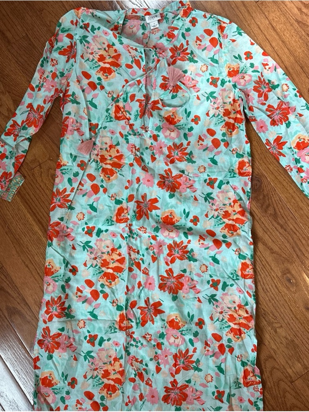J. Crew Mint Floral Coverup with Orange and Pink Blooms